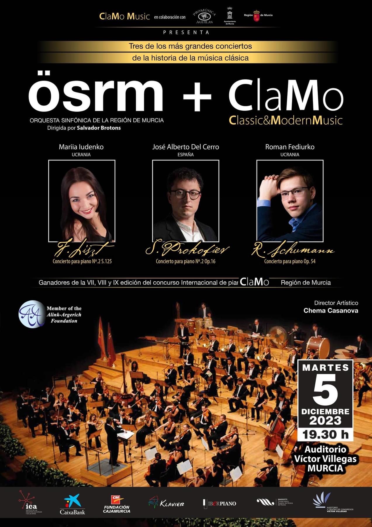Concierto de los Ganadores del Concurso Internacional de Piano Clamo Music y  la Orquesta Sinfónica de la Región de Murcia OSRM.